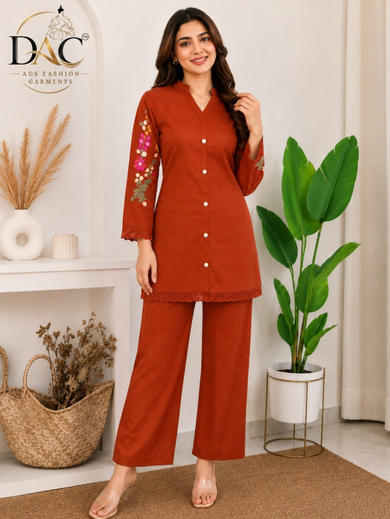 DAC Women’s Rust Orange Embroidered Co-Ord Set