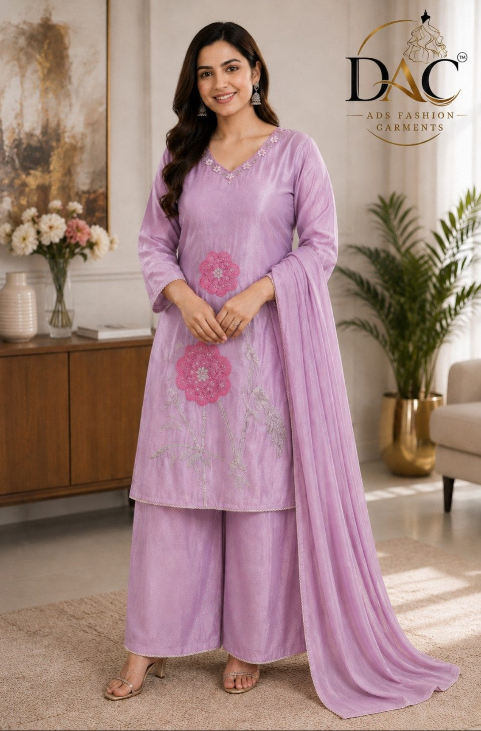 DAC Women’s Elegant Lavender Embroidered Suit Set with Dupatta