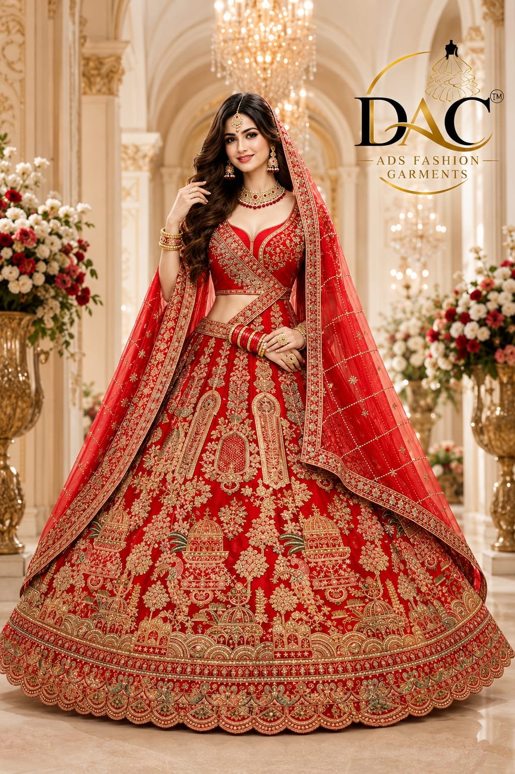 DAC Fashion Women’s Red Embroidered Party Wear Lehenga Choli with Dupatta